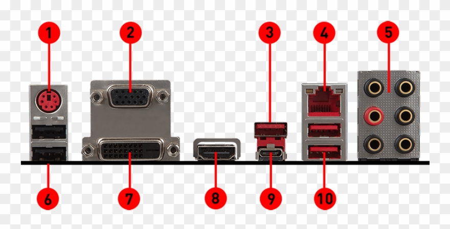 B350 Tomahawk Back Io - Msi B350 Tomahawk Audio Clipart