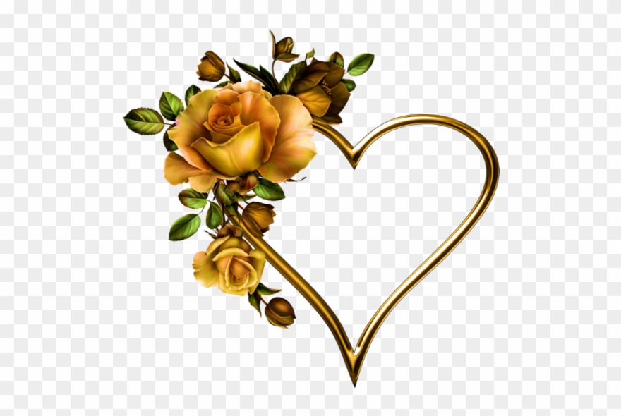 Purple Heart Tattoos, Rose Heart Tattoo, Tattoo Hearts, - Gold Heart With Flower Clipart