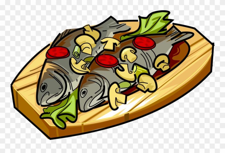 Roast Fish With Mushrooms And Tomato - Fish Dish Clipart Png Transparent Png