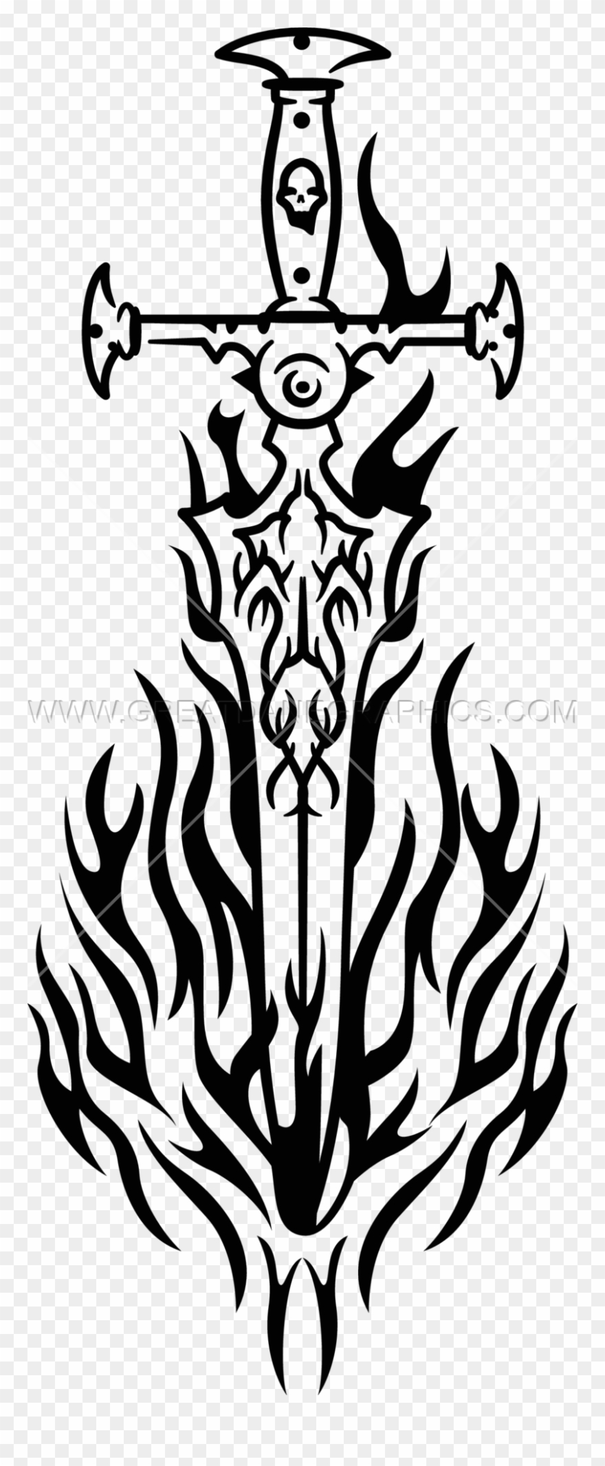 Gothic Clipart Sword - Fire Sword Black And White - Png Download