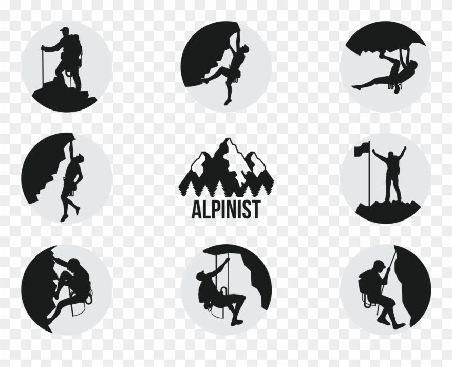 Alpinists Climbers Silhouettes Vector - Mountaineering Clipart