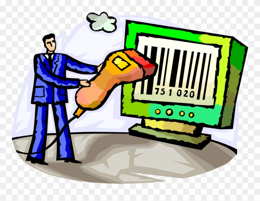 Vector Illustration Of Businessman With Hand Scanner Clipart