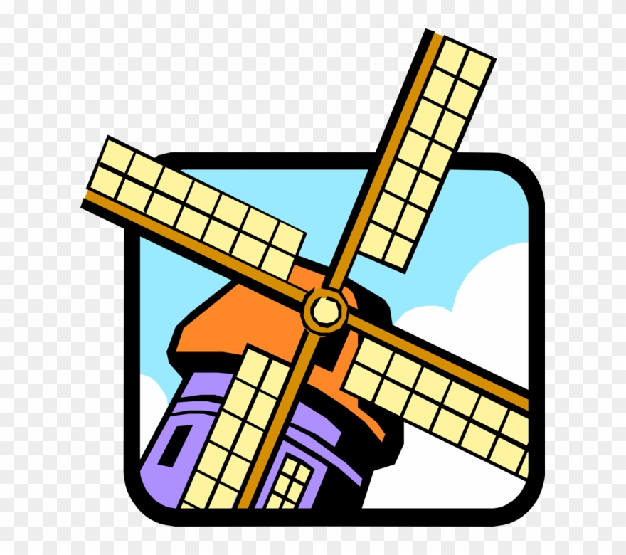 Vector Illustration Of Dutch Windmill In The Netherlands, - Kinderdijk Clipart