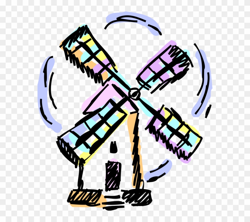 Vector Illustration Of Dutch Windmill In The Netherlands, Clipart