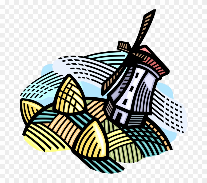 Vector Illustration Of Dutch Windmill With Alfalfa Clipart