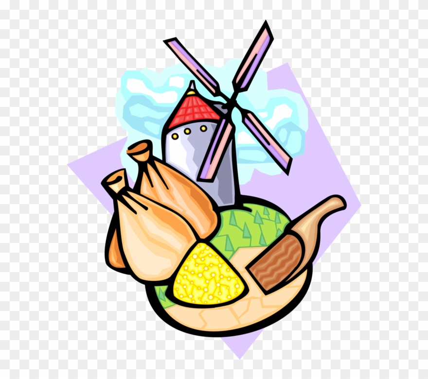 Vector Illustration Of Dutch Windmill With Fresh Dairy Clipart