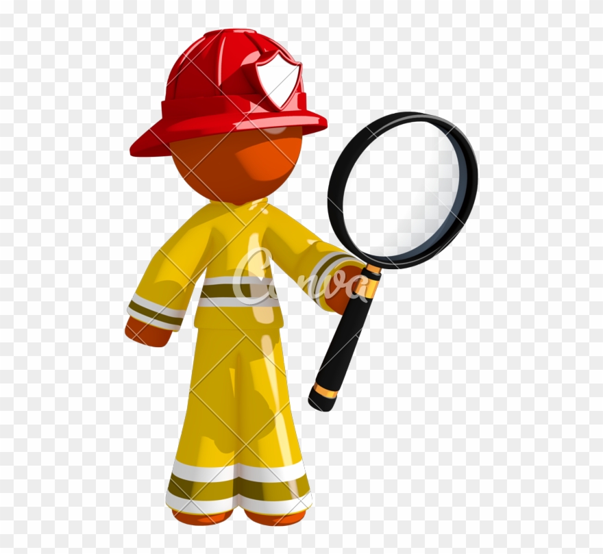 Orange Man Firefighter Looking Through Photos By - Firefighter Clipart