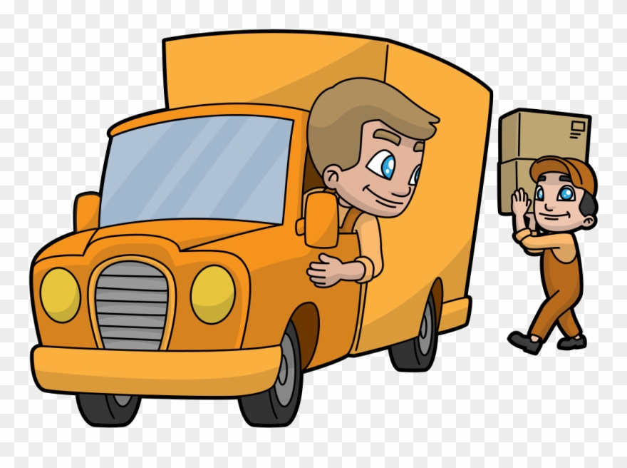 Cartoon Delivery Truck And Workers - Alt Attribute Clipart