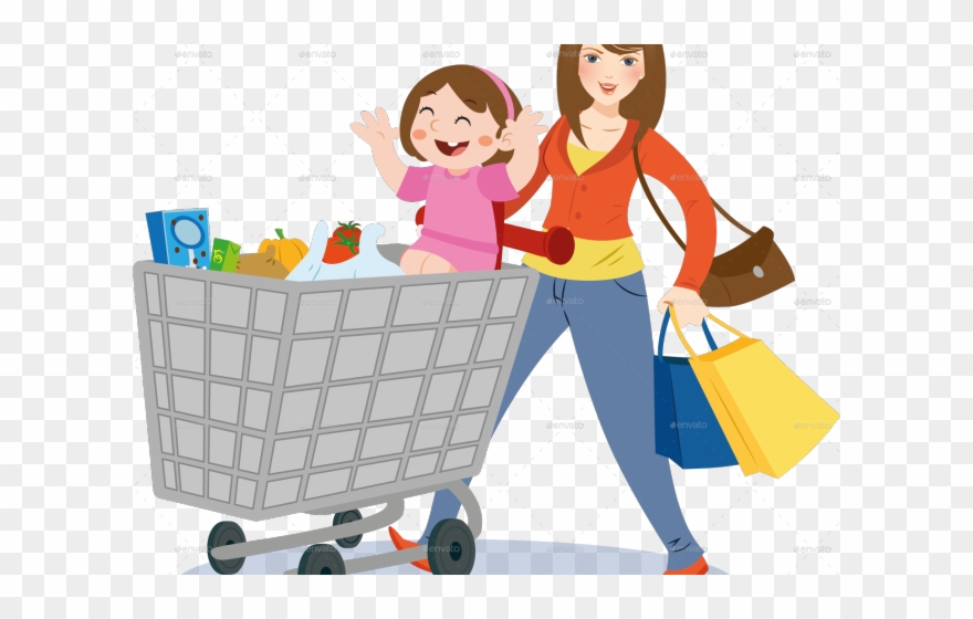 Mommy Clipart Shopping - Mom Grocery Shopping Clipart - Png Download