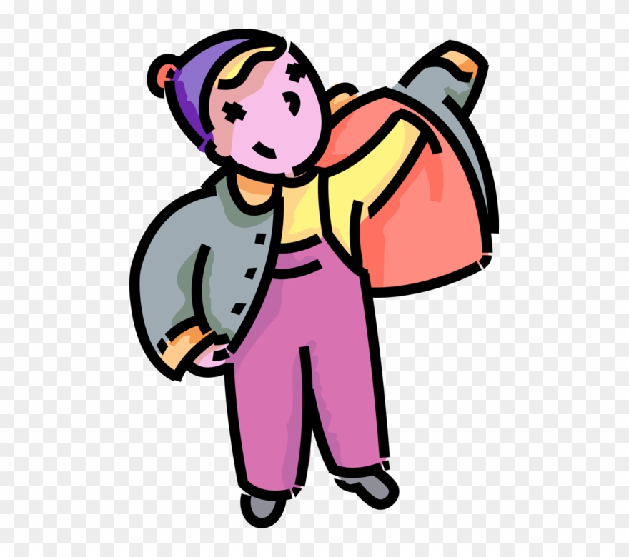 Vector Illustration Of Primary Or Elementary School - Putting On Winter Coat Clipart