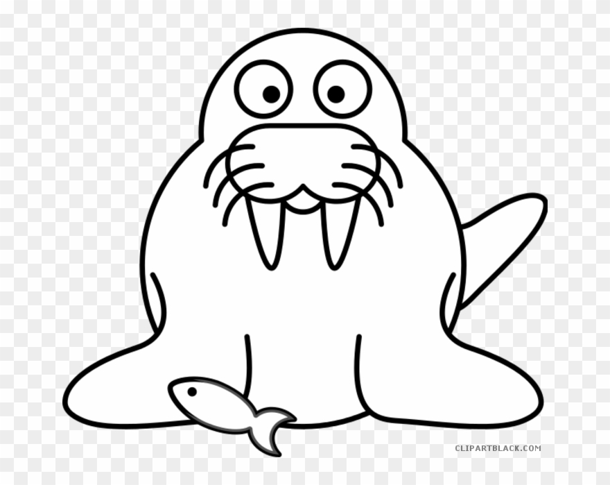 Walrus Clipart Black And White - Cartoon Walrus - Png Download