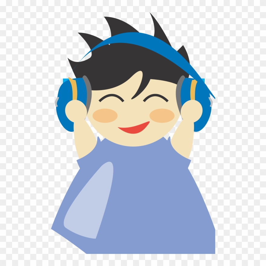 Free Boy With Headphone5 - Listening With Headphones Cartoon Clipart
