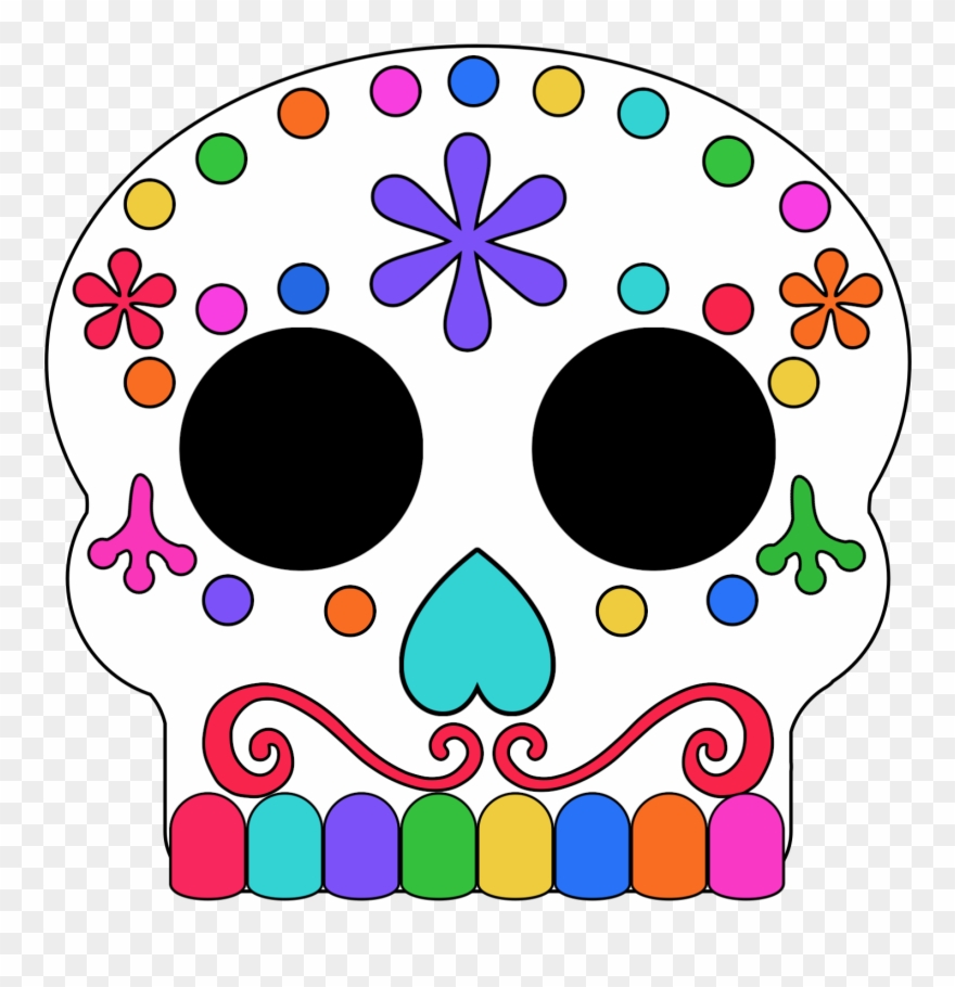Colored In Day Of The Dead Sugar Skull Masks - Calavera Clipart
