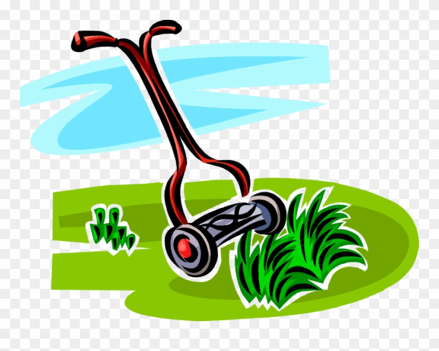 Vector Illustration Of Yard Work Push Lawn Mower Cuts - Grass Cutter Clip Art - Png Download