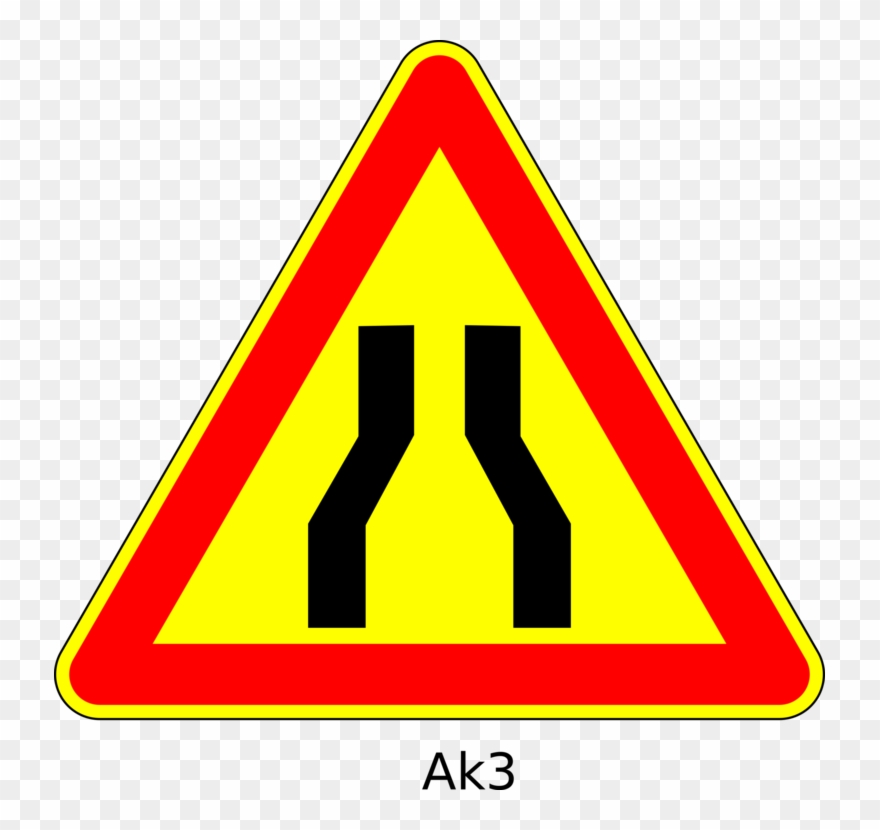 Traffic Sign Warning Sign Road - Road Narrows On Both Sides Clipart