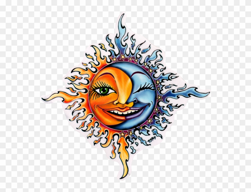 Moon Sun - Window Sticker - Sun And Moon Tattoos Clipart