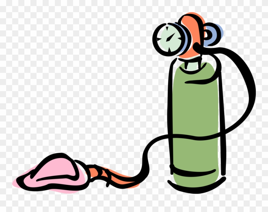 Vector Illustration Of Home Medical Oxygen Cylinder - Oxygen Tank With Mask Cartoon Clipart