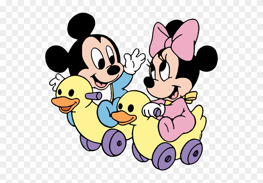 Baby Mickey, Baby Minnie On Toy Ducks - Mickey Mouse Clipart