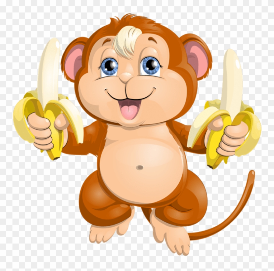 Black And White Cute With Bananas Png Picture Detcke - Cute Monkey Cartoon Png Clipart