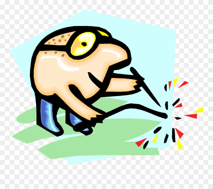 Vector Illustration Of Arc Welder With Torch And Protective - Illustration Clipart