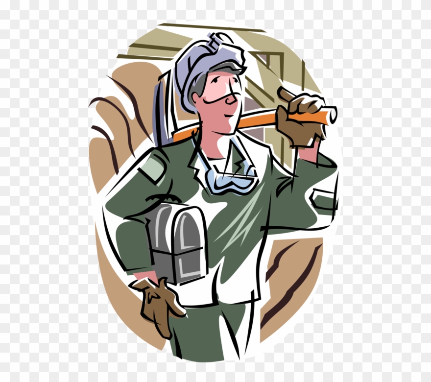 Vector Illustration Of Miner Carries Lunchbox And Mining - Cartoon Clipart