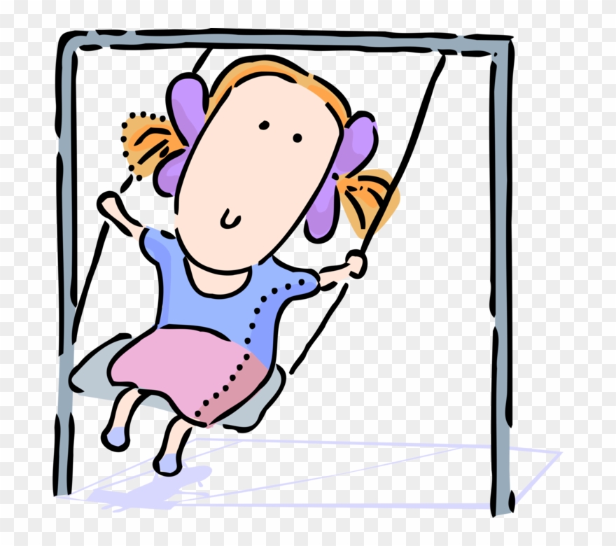 Vector Illustration Of Young Child Swinging On Playground - Cartoon Clipart
