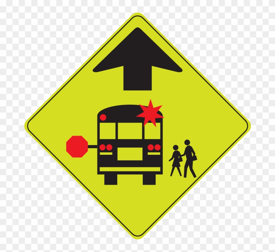 Medium Image - School Bus Stop Ahead Sign Clipart
