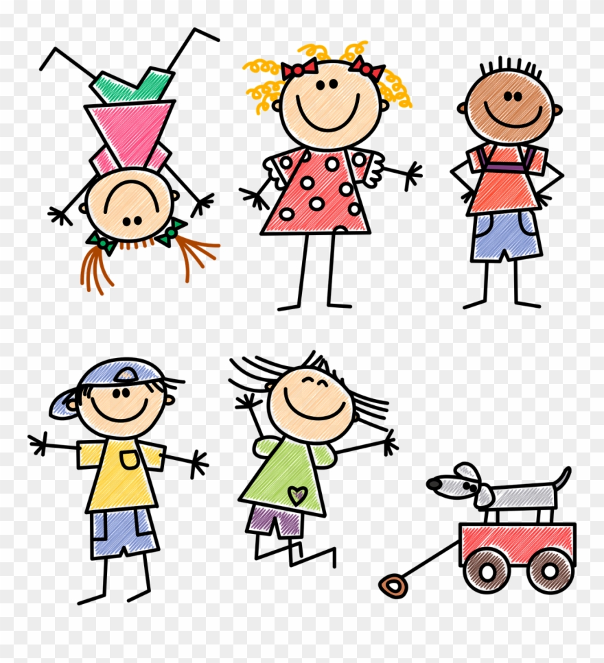 Childcare - Stick Figure Kids Clip Art - Png Download