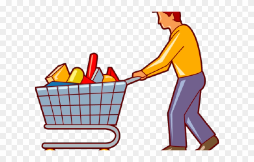 Cartoon Pushing Shopping Cart Png Clipart