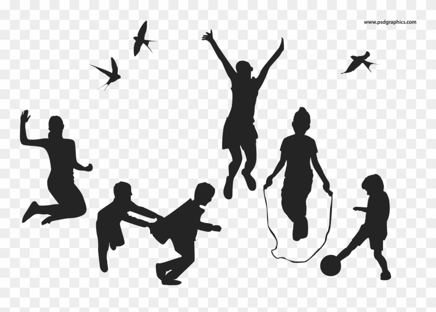 Playful Children Vector Silhouettes - Children Playing Silhouette Png Clipart