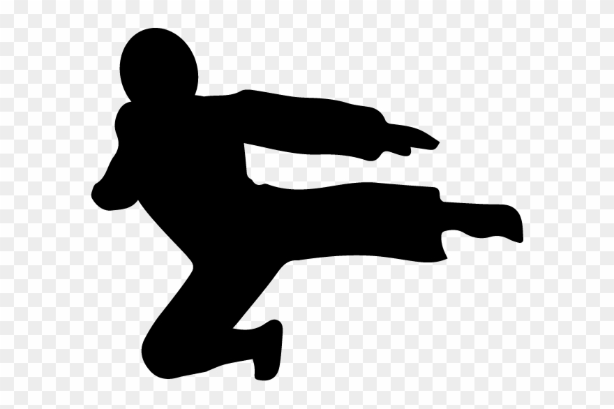 Flying Kicking Ninja Silhouette Small Acorn - Ninja Flying Kick Png Clipart