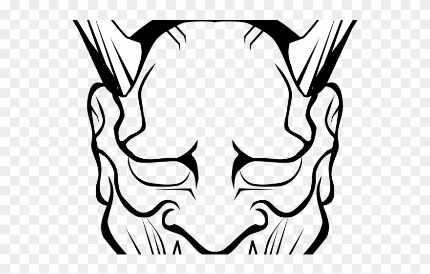 Mask Clipart Line Art - Oni Mask Drawing - Png Download