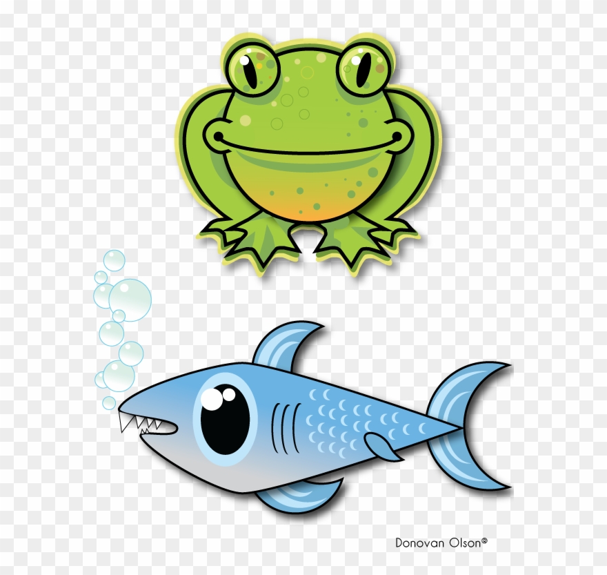 Sharkandfrog - Frog And Fish Clipart - Png Download