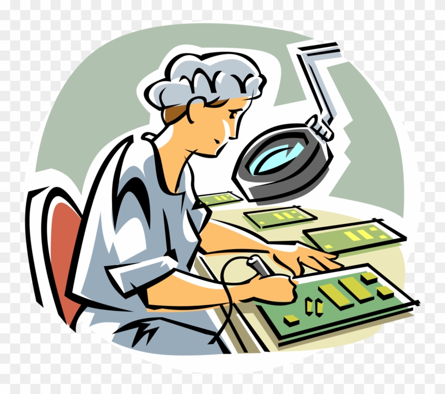 Vector Illustration Of Computer Hardware Manufacturing - Cost Clipart