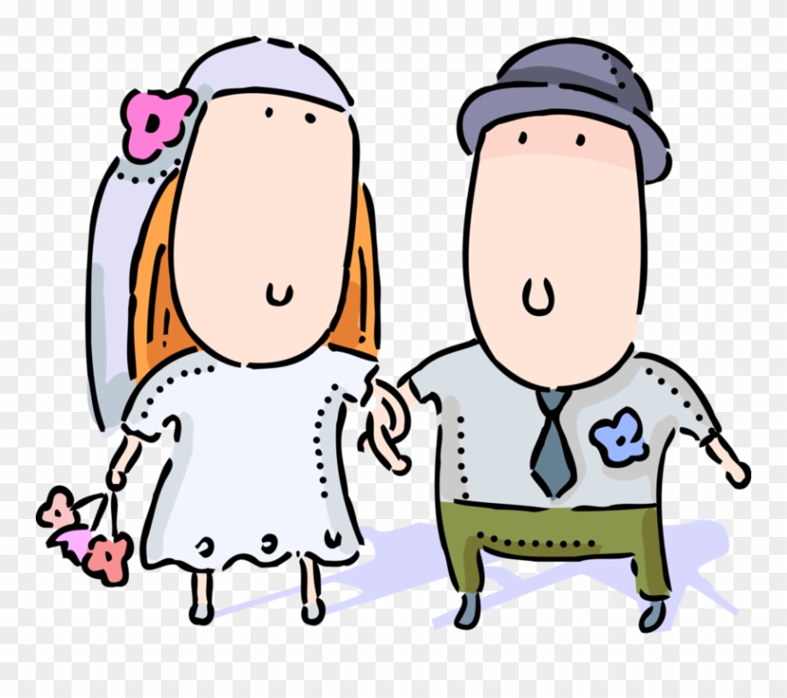 Vector Illustration Of Bride And Groom On Wedding Day - Married Cartoon Clipart