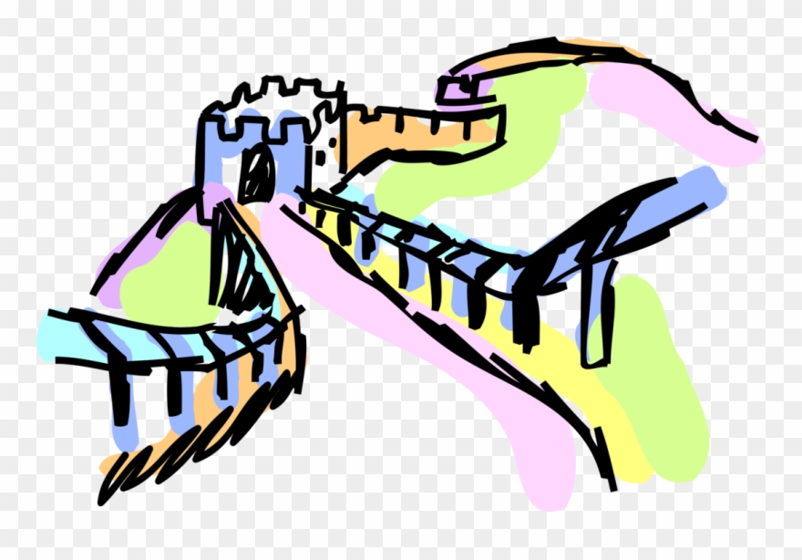 Vector Illustration Of Great Wall Of China Fortification - Easy Wall Of China Drawing Clipart