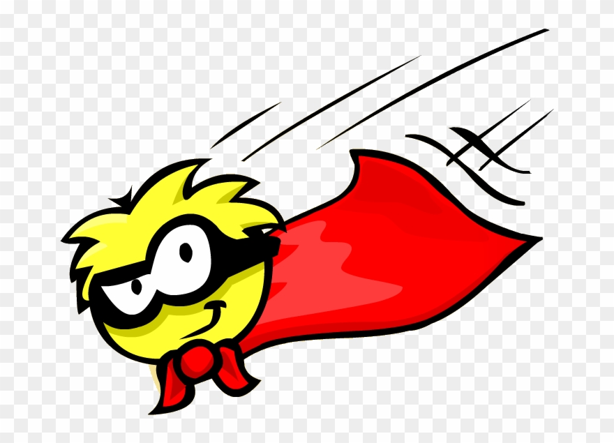 Caped Super Puffle Yay - Club Penguin Puffle Superhero Clipart