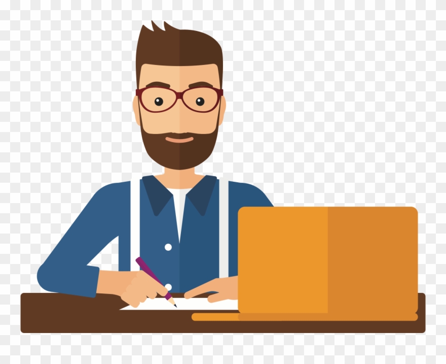 Person Taking Notes - Man With Laptop Vector Clipart