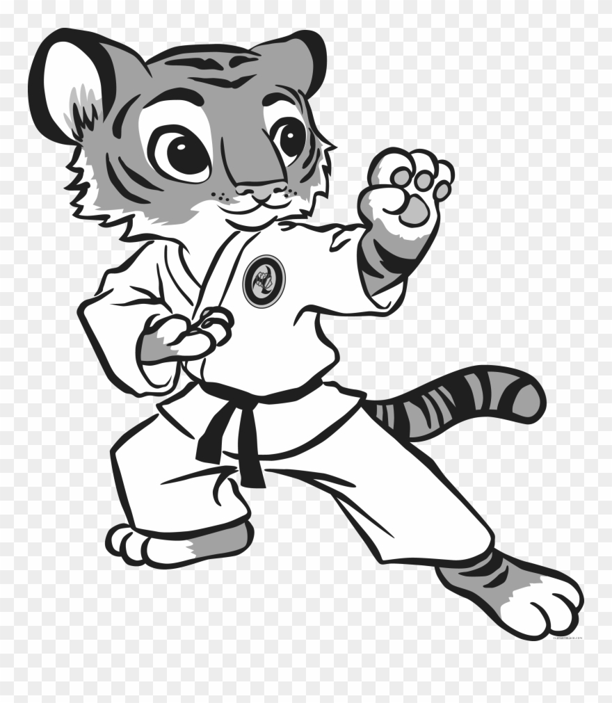 Tiger Animal Free Black White Clipart Images Clipartblack - Karate Cartoon Png Transparent Png
