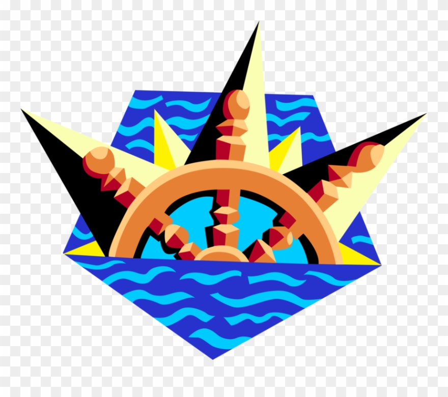 Vector Illustration Of Navigational Ship's Helm Wheel - Emblem Clipart
