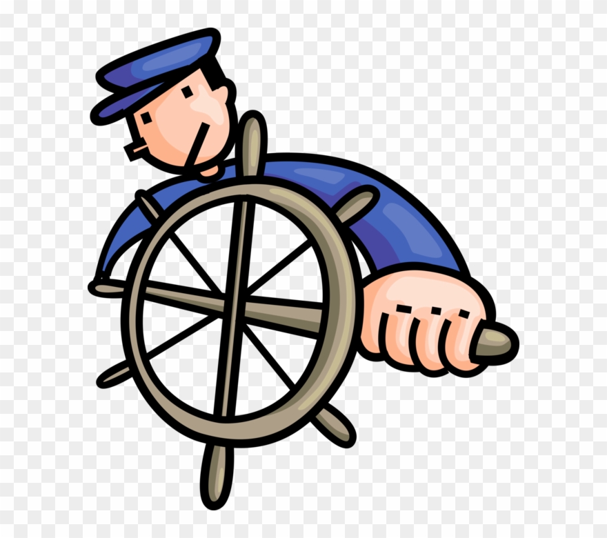 Vector Illustration Of Mariner Maritime Captain Steers - Captain Of A Ship Animated Clipart