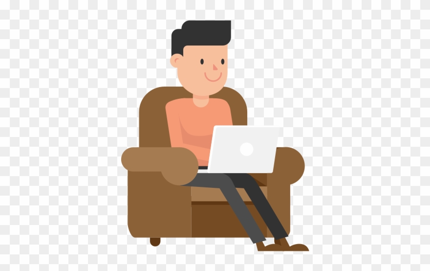 Man Working At His Laptop On The Couch Cartoon Vector - Sitting Clipart