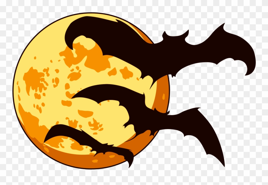 Orange Moon And Bats Halloween - Halloween Clipart Png Transparent Png