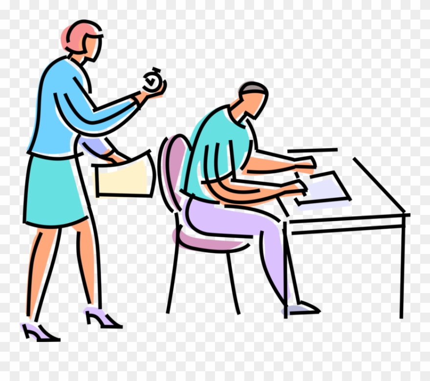 Vector Illustration Of Teacher With Stopwatch Begins - School Clipart