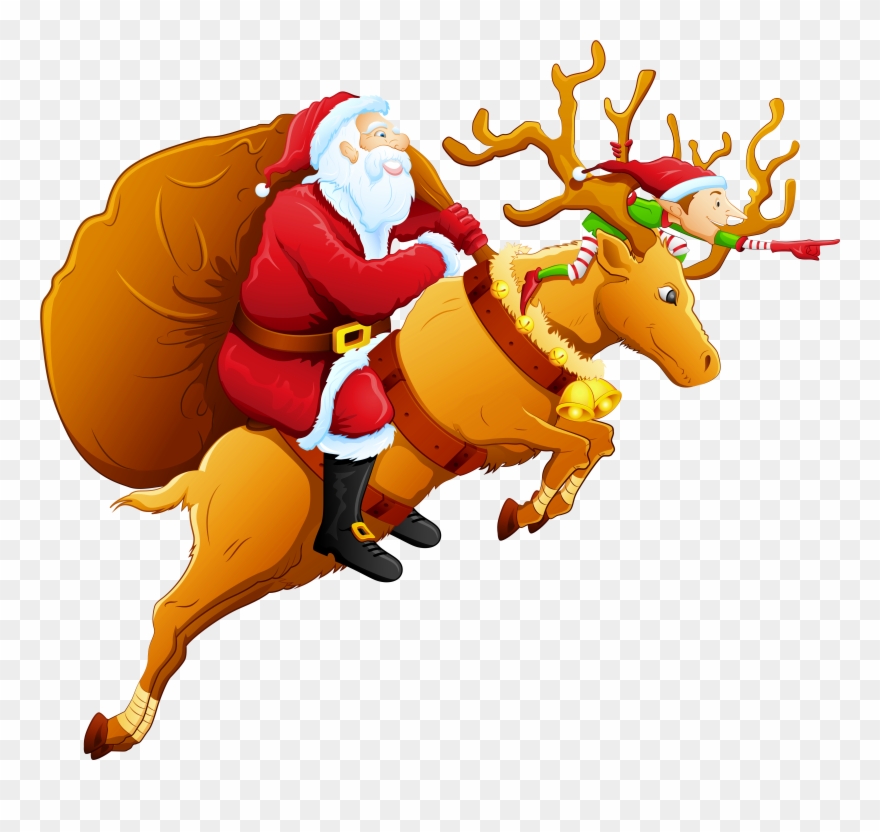 Christmas Png Santa Santa And Reindeer Clip Art Clipart - Santa And Reindeer Png Transparent Png