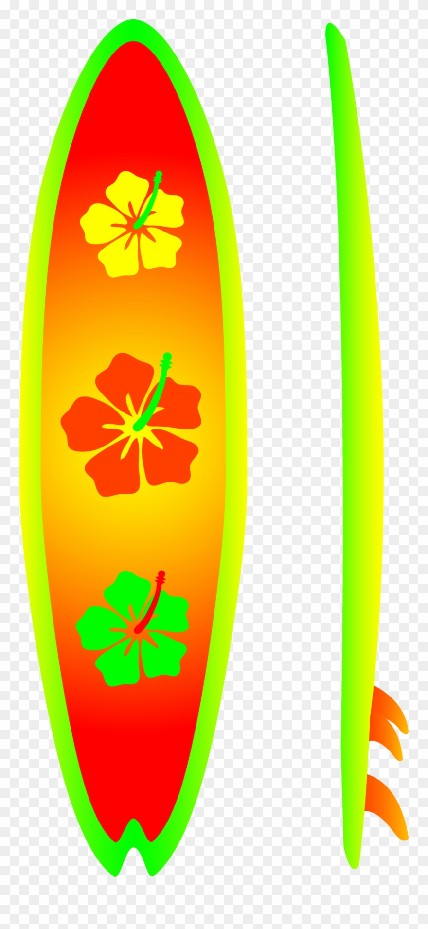 Neon Surfboard With Hibiscus Design Free Clip Art - Surfing Board Clipart Hd - Png Download