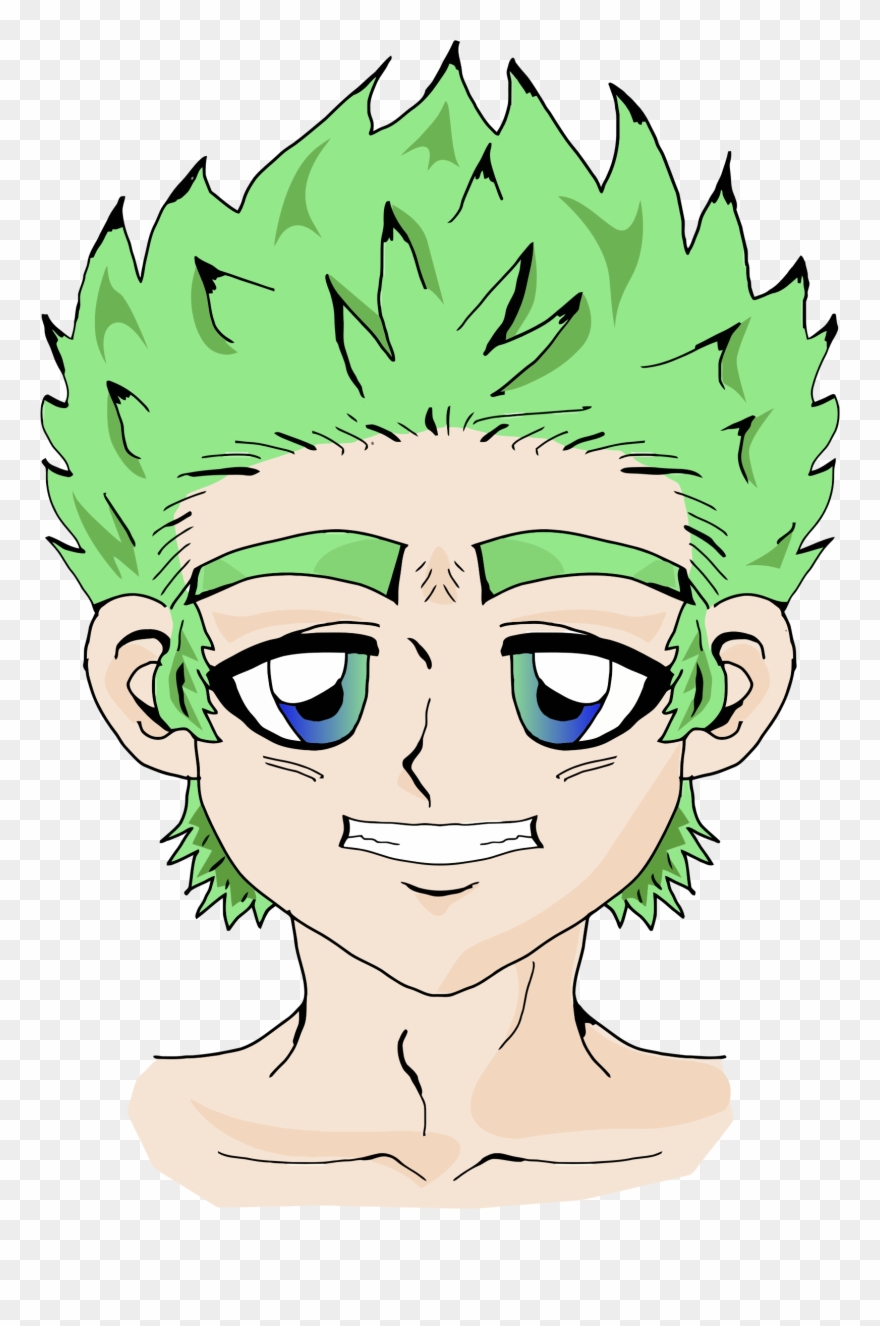 Clipart - Boy Face Anime Green - Png Download