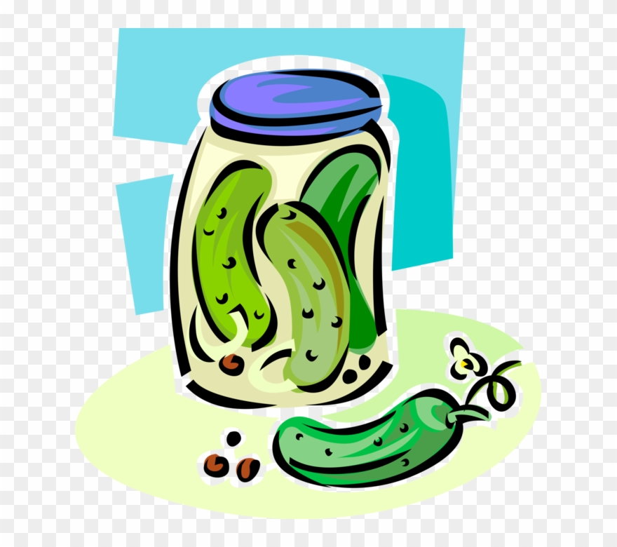 Vector Illustration Of Homemade Pickled Vegetable Cucumber - Cartoon Jar Dill Pickles Clipart