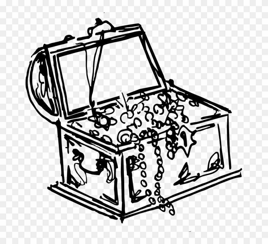 Pirate Treasure Black And White Clipart - Black And White Treasure Chest Transparent - Png Download