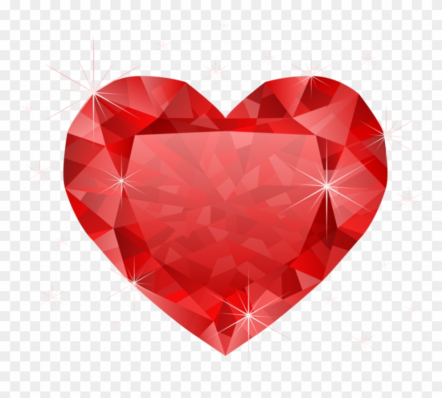 Large Transparent Diamond Red Heart Png Clipart - Red Heart Diamond Png
